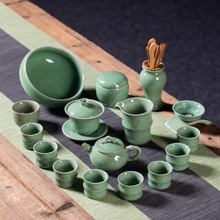 龙泉青瓷整套功夫茶具陶瓷手工家用三才盖碗中式茶道高档茶杯套装