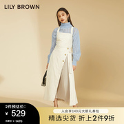 lilybrown春夏款，背带高腰系带，百褶拼接连衣裙lwfo214022