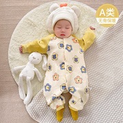 新生婴儿连体衣春秋四季薄款爬服0-12个月宝宝睡袋防踢被夹棉哈衣