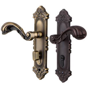纯铜房门锁美式房间通用双开x门黑色全铜锁具室内门卧室静音门把