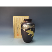 日本中古手打锤目纹，双鱼纹样铜蟲花器花入赏瓶花瓶久芳堂造付箱