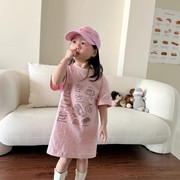 女童t恤裙短袖中长款女宝宝夏装连衣裙2023裙子洋气时髦韩版