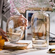 北欧居家插花器皿干花水培客厅轻奢透明丝光玻璃大小花瓶桌面摆件
