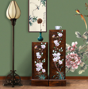 中式彩绘实木斗柜床头储物柜卧室，窄柜香樟木收纳小柜子客厅小家具