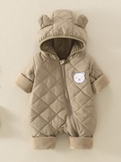 6一12月婴儿冬装男加绒连体，薄棉衣8可爱女宝宝衣服冬季保暖外出服