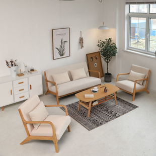 北欧实木布艺沙发家用小户型，组合现代简约客厅，办公室休闲桌椅套装