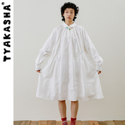 钓鱼系列TYAKASHA塔卡沙裙子女米白色长袖连衣裙衬衫裙女