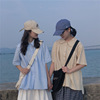 2021夏季韩版日系宽松娃娃领短袖蓝色衬衫女设计感小众上衣女