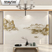 电视背景墙壁纸客厅卧室轻奢壁布，新中式意境鎏金山水壁画沙发墙布