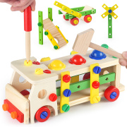 多功能拆装螺母工程车木质鲁班椅，工具箱组合儿童益智拼装螺丝玩具