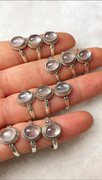 尼泊尔手工粉水晶真银戒指925银，镶嵌天然粉水晶，芙蓉石开口(石开口)戒指