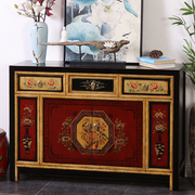 新中式玄关柜明清古典两门鞋柜做旧复古实木彩绘餐边柜手绘装饰柜