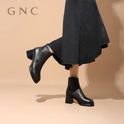 gnc粗跟弹力短靴，女2023冬季欧美风，小个子羊皮高跟短筒瘦瘦靴
