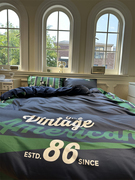 60支北欧条纹藏蓝绿，字母四件套长绒棉，数码印花1.5m1.8米被套床单