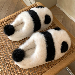 家居卧室防滑月子软底鞋女冬季少女，心保暖可爱卡通熊猫包头棉拖鞋