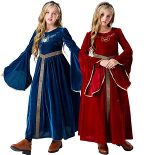 万圣节服装 复古宫廷舞会喇叭袖cosplay儿童表演衣服欧洲中世纪服