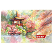 dmc十字绣客厅卧室餐厅简约现代风景油画，凉亭春天美景