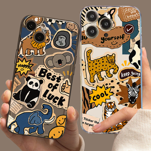 拼贴动物手机壳苹果15iPhone14狮子13promax老虎12熊猫11大象8plus考拉x可爱xr卡通xs美拉德ip7适用欧美透明i