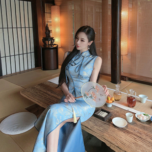 王玖玖新中式旗袍套装女夏季无袖上衣包臀半身裙国风穿搭配一整套