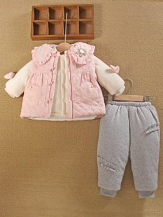 1一2岁半女宝宝冬装外套，分体款童婴儿，服外出三件套装加厚棉衣袄季