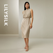 lilysilk莉莉秀客24夏季h版型，抽褶真丝连衣裙，优雅气质裙职场