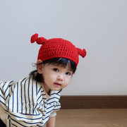 手工编织婴儿帽子春秋宝宝毛线帽，儿童套头帽，女童针织帽男童秋冬季