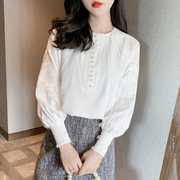 春秋季刺绣白色雪纺长袖设计感衬衫