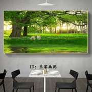 客厅沙发电视墙壁画风景树装饰画绿色大树晶瓷画花鸟森林麋鹿