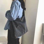 大学生单肩上课包女2021帆布，斜挎ins韩风牛仔布袋大容量布包
