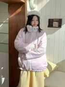 南西粉色格子双面穿毛绒，外套2023冬季加厚宽松保暖毛毛大衣