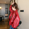 2023红色皮衣外套，女设计感炸街秋季韩版宽松小个子机车皮