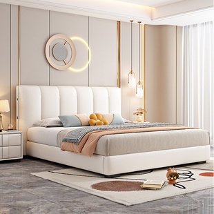 现代简约皮床主卧齐边大床1.5米1.8米北欧双人婚床实木软包皮床