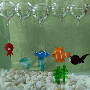 极速5NQJ手作玻璃章鱼海豚装饰桌面小鱼缸水族斗鱼造景摆件漂浮水