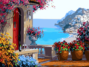 DIY数字油画材料包自己上填色地中海风光海边花园别墅家居装饰画