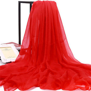 纯色大红丝巾韩版雪纺围巾，披肩两用纱巾，防晒百搭春秋冬季沙滩巾