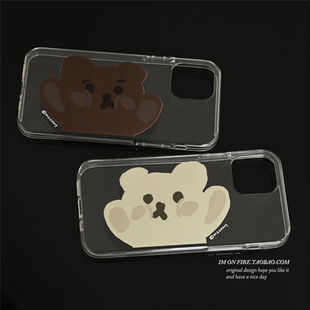 韩国ins卡通白色巧克力，色情侣小熊iphone13promax12手机，壳11xs14plus15pro