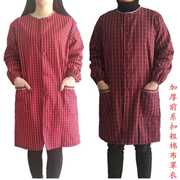 纯棉老粗布围裙长袖厨房韩版时尚防油污前系扣成人男女罩衣反穿衣