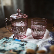 复古杯子zakka杂货欧式怀旧浮雕彩色透明玻璃杯水杯果汁杯子
