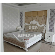 欧式家具实木雕刻床头床尾贴花橡胶木1.5米1.8米2米床头实木