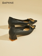 达芙妮尖头粗跟高跟鞋女鞋子2024春秋黑色单鞋设计感小众气质
