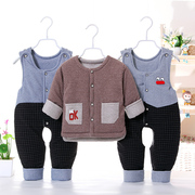 宝宝棉衣三件套3冬季厚款6-18个月婴儿衣服冬装开裆棉裤棉袄套装