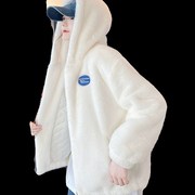 欧洲站2023年冬季兔毛绒，皮草羊羔毛外套(毛，外套)女连帽宽松加厚大衣