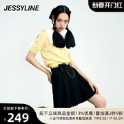 杰茜莱浅黄色娃娃领短袖针织衫夏季女装薄款上衣潮 jessyline
