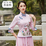 中国风汉服改良旗袍，上衣夏季民国复古女装，中式唐装日常茶艺服