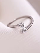 s925纯银女款简约双钻单戒指环，交织的爱开口尾戒镶钻戒子指环设计