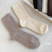 caras韩国进口羊绒袜女柔软保暖长款堆堆袜冬季洋气纯色羊毛袜子