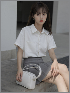 日系学院风白色jk制服衬衫女夏大码宽松设计感小众职业短袖衬衣潮