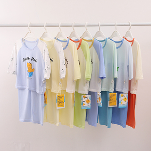 阿米阿奇男童夏季纯棉超薄九分袖家居服套装宝宝卡通套头空调服