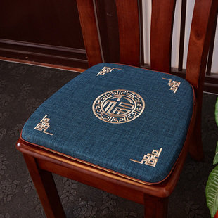 中式刺绣餐椅垫坐垫家用棉麻，马蹄形椅子垫实木，餐桌椅垫防滑可拆洗