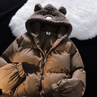 JIANYINZ冬季可爱搞怪小熊连帽棉服男女宽松兔耳朵面包服棉袄外套